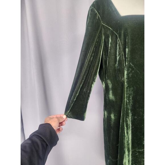 Donna Morgan Dress Womens 14 Green Velvet Long Sleeve Square Neck Midi Holidays - Picture 6 of 15